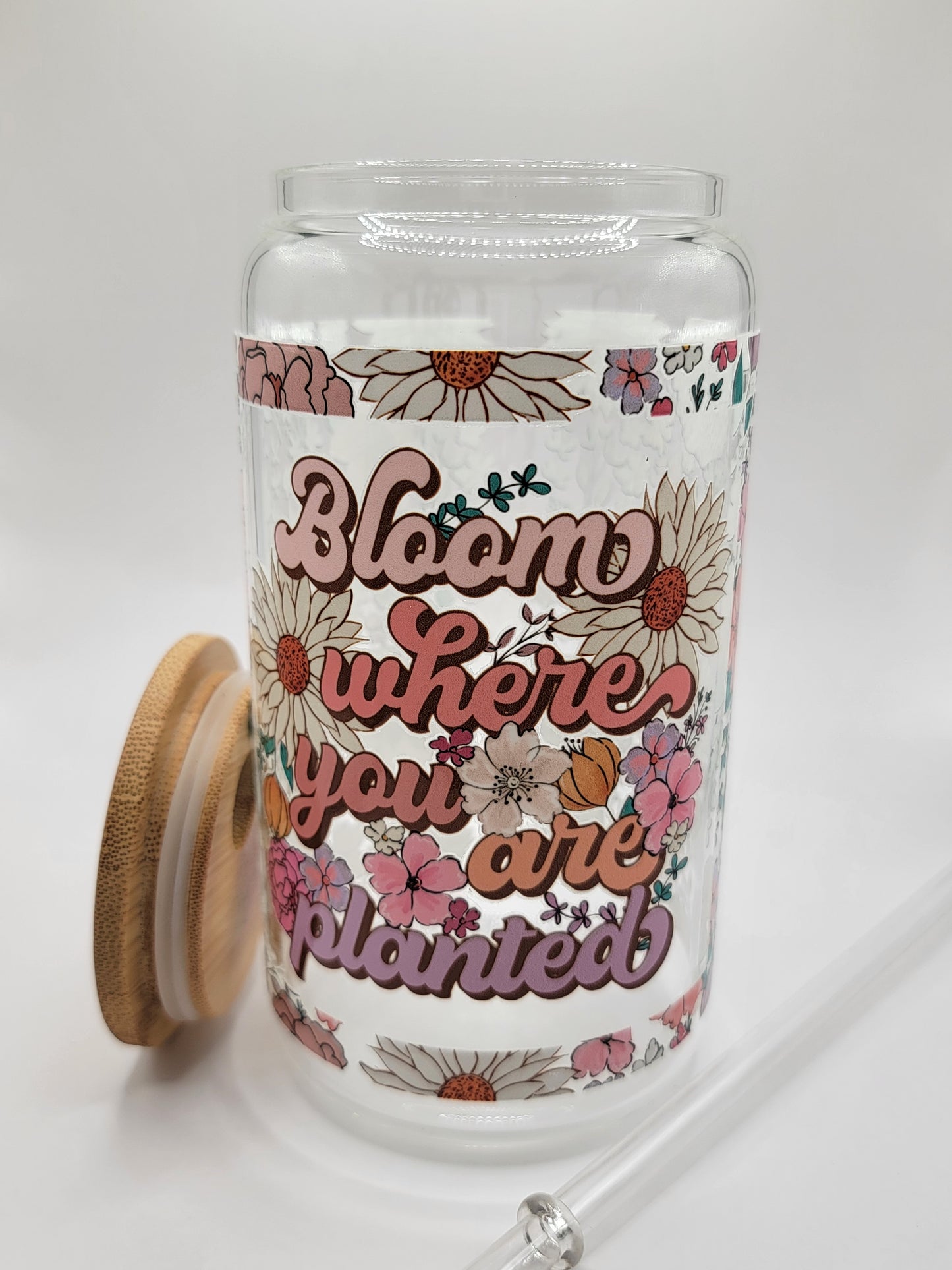 Bloom Where You Are Planted 16 oz Clear Glass Cup