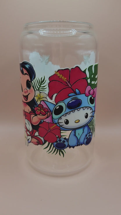 Alien and cat  16oz Glass Cup