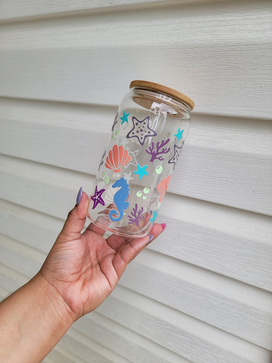 Under The Sea 16 oz Clear Glass Cup